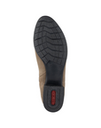 Black rubber light treaded outsole with red Rieker logo on heel.