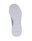 Bottom view of Women's Rieker M5066 Slip-On Sneaker in light blue, featuring a flexible, non-slip white sole for everyday use.