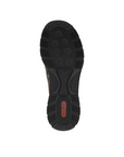 Black light treaded outsole with red Rieker logo on heel.
