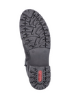 Black rubber treaded outsole with red Rieker logo on heel.