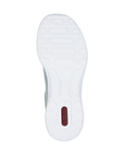 White light treaded outsole with red Rieker logo on heel.