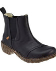 Women's El Naturalista Yggdrasil N158 Chelsea Boot in black leather with side elastic panels and rugged rubber outsole for comfort and style.