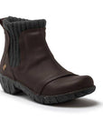 Brown leather Chelsea boot with dark brown wool paneling and a dark brown platform outsole.