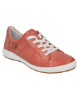 Women's Josef Seibel Caren 01 leather sneaker in burnt orange with perforated side detail and cushioned sole for stylish walking support.