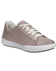 A Josef Seibel sneaker in soft mauve leather with white laces and a white midsole.