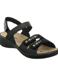 Josef Seibel Ibiza 86 Sandal in black with orthotic-friendly design, adjustable straps, and decorative metal accents.