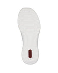Outsole of white Women's Rieker L32F1 Slip-On Sneaker with anti-slip grip and flexible cushioning for enhanced walking comfort.