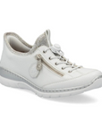 Women's Rieker L32F1 Slip-On Sneaker in white with side zipper and soft lining, designed for lightweight summer comfort and style.