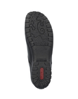Black treaded outsole with red Rieker logo stamped in heel.