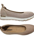 Top and side views of beige Women's Romiks Naomi 02 Ballet Flat showcasing lightweight vegan design and flexible outsole.