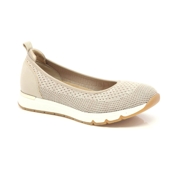Women's Romiks Naomi 02 Ballet Flat in beige with breathable knit upper and cushioned sole, ideal for casual vegan footwear.