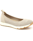 Women's Romiks Naomi 02 Ballet Flat in beige with breathable knit upper and cushioned sole, ideal for casual vegan footwear.