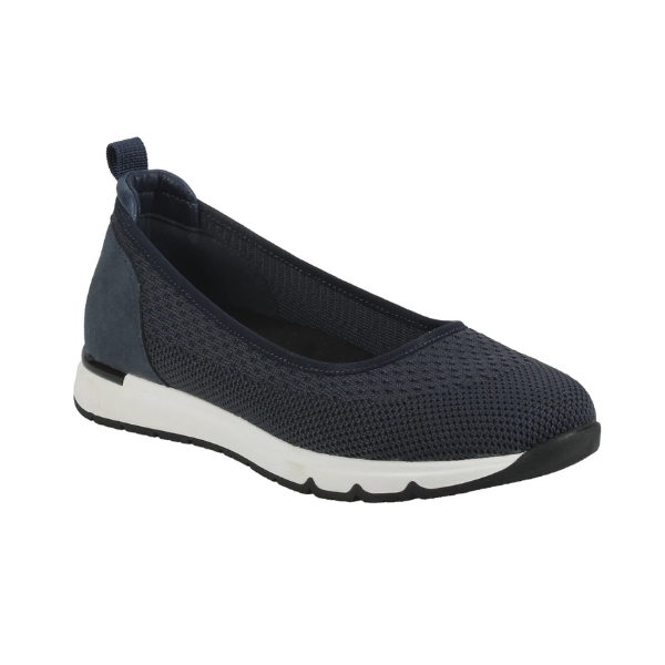 Women's Romiks Naomi 02 Ballet Flat in navy with breathable mesh upper and sporty sole, perfect for lightweight vegan comfort.