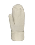 Knit cream mitten palm with rolled cuff.