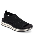Women's Remonte D1J55 backstrap sporty sandal in black with knit upper and supportive sole, designed for comfort and orthotic use.