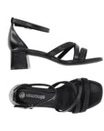 Side and top views of black Remonte D1L51 sling-back heel showing strappy design and cushioned insole for all-day wear.