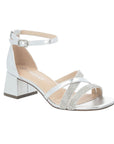 Women's Remonte D1L51 Sling-Back Heel in silver with glittery straps and shock-absorbing block heel for elegant comfort.