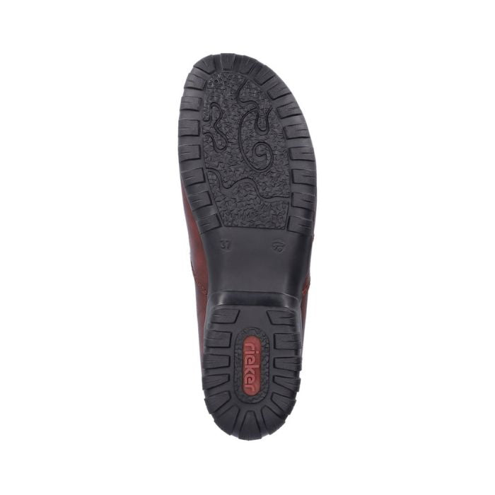 Black rubber outsole with red Rieker logo on heel.