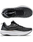 Top and side view of black Women's Saucony Progrid Echelon 9 Walking Shoe, designed for stability and all-day comfort.