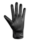 Interior view of black Women's Auclair Faith sheepskin leather glove with elastic cuff and soft lining for cozy winter wear.