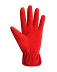 Back view of red Women's Auclair Jade suede leather glove showing soft fleece lining and elastic wrist for added comfort and warmth.