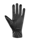Palm view of Women's Auclair Macy Sheepskin Leather Gloves in black, showcasing microfleece lining and ergonomic stitching for a snug fit.
