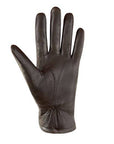 Palm side of Women's Auclair Macy Sheepskin Leather Gloves in dark brown, highlighting soft sheepskin leather and elastic wrist for secure wear.