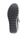 Black lugged outsole with Fly London logo on heel and Fly symbol at the ball of foot.