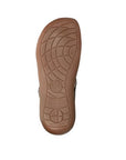 Bottom sole of Mephisto Alinda black thong sandals featuring anti-slip rubber outsole with ergonomic shock-absorbing pattern for stability.