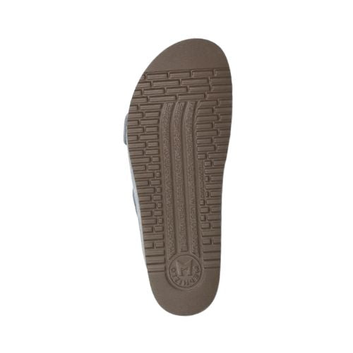 Outsole view of Women's Mephisto Hester Footbed Sandal showing durable tread pattern for grip and stability in casual wear.