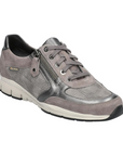 Women's Mephisto Ylona Lace-Up Sneakers - Soft-Air Comfort in grey with side zipper and cushioned sole, ideal for long city walks.