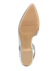 Beige outsole with light tread and Naturalizer logo stamped in middle by low block heel.
