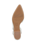 Beige outsole with light tread and Naturalizer logo stamped in middle by low block heel.