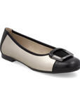 Women's Remonte D0K12 ballet flat in beige and black leather with decorative buckle, lightweight and flexible for everyday wear.