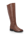 Brown knee-high boot with black outsole.