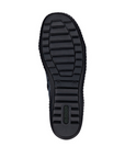 Black treaded outsole with green Remonte logo on heel.
