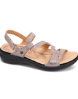 Women's Revere Emerald Leather Sandal in rose gold with removable footbed and supportive flat sole, perfect for casual wear.
