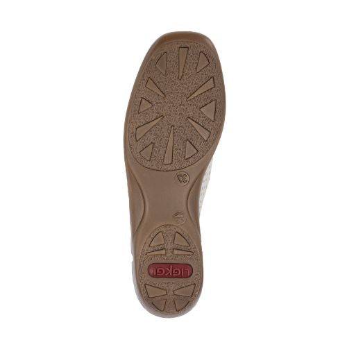 Triangle pattern brown tread with red Rieker logo on heel.
