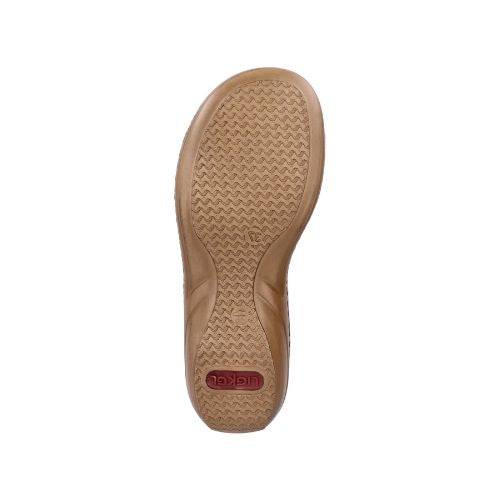 Outsole view of Women's Rieker 608K2 Slide Sandal featuring textured grip and Rieker branding for enhanced traction and durability.