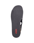 Wave pattern black outsole with red Rieker logo on heel.