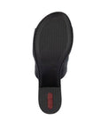 Bottom view of Women's Rieker 64687 Slide Heel featuring textured rubber outsole for grip and stability in a heeled sandal design.