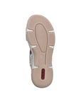White and beige outsole with red Rieker logo on heel.