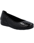All Black snake skin patent leather ballet flat.