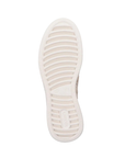 White curved line tread pattern on sneaker outsole with Rieker logo stamped on heel.