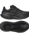 Pair of All black athletic shoes with thick outsole.