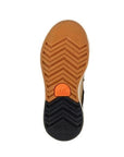 Outsole of taupe Sorel Out N About IV Classic boot with black and orange rubber tread, designed for traction on wet surfaces.