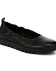 Women's Vionic Uptown Ballet Flat in black leather with cushioned sole and arch support, ideal for stylish all-day wear.