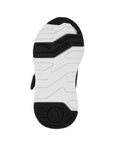 Sneaker sole with a black and white geometric tread pattern and a comfy memory foam footbed.