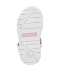 White light treaded outsole with zig-zag tread pattern and Stride Rite 360 logo stamped in pink.
