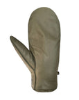 Side view of olive green women's Auclair Kiva Moccasin Fingermitts with sheepskin leather and fleece lining for cold weather.